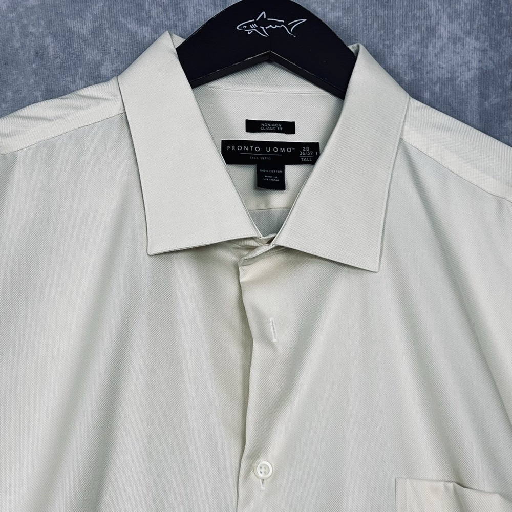 Pronto Uomo Men's 20 36/37 Tall Non-Iron Classic Fit Cotton Shirt Cream/Beige